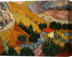 Landscape Canvas Paintings - Landscape with House and Ploughman by Vincent Van Gogh