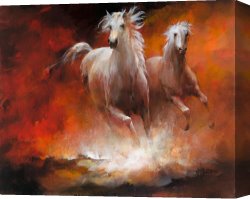 Wild Boars Canvas Paintings - Wild Horses Ii by willem haenraets
