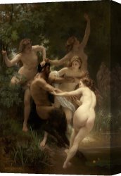 Hylas And The Nymphs Canvas Prints - Nymphs And Satyr by William Adolphe Bouguereau