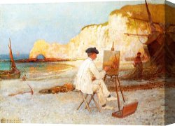 African Keeping a Horse at The Side of a Sea Canvas Paintings - A Painter by the Sea Side by William Henry Lippincott