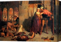 Eve Canvas Paintings - Eve of Saint Agnes; The Flight of Madeleine And Porphyro During The Drunkenness Attending The Revelry by William Holman Hunt