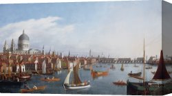 Night View of a Barge And It's Tug on The Kanawha River Canvas Prints - View of the River Thames with St Paul's and Old London Bridge by William James