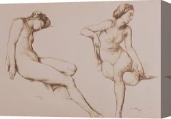 Woman Canvas Paintings - Sepia Drawing of Nude Woman by William Mulready
