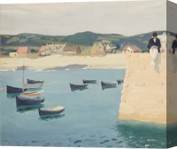 Boy Canvas Paintings - Boy Reading on a Harbour's Edge by William Strang