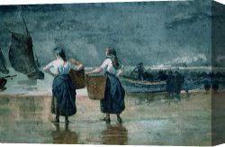 African Keeping a Horse at The Side of a Sea Canvas Paintings - Fisher Girls by the Sea by Winslow Homer