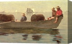 Boy Canvas Paintings - Three Boys in a Dory by Winslow Homer