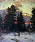 Abram Efimovich Arkhipov Sunset over a Winter Landscape