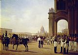 Concert Room of Sanssouci Palace, Potsdam, Germany Prints - Parade at the Palace Square in Saint Petersburg by Adolphe Ladurner