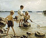 Albert Edelfelt Boys Playing on The Shore painting