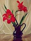 Albert Williams Amaryllis Lillies in a Dark Glass Jug