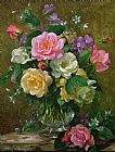 Vase Prints - Roses In A Glass Vase by Albert Williams