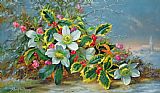 Albert Williams Winter Roses In A Landscape