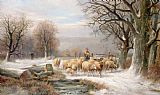Alexis de Leeuw Shepherdess with her Flock in a Winter Landscape