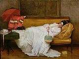 Alfred Emile Stevens  Girl in a white dress resting on a sofa