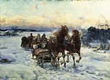 Alfred von Wierusz Kowalski The Sleigh Ride painting