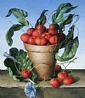 Amelia Kleiser Cherries in terracotta with blue flower