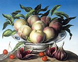 Amelia Kleiser Peaches in Delft bowl with purple figs