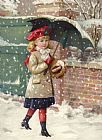 American School Girl With Umbrella In A Snow Shower