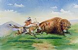 American School Sioux Hunting Buffalo on Decorated Pony painting