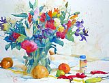 Andre Mehu Bouquet and red peppers painting