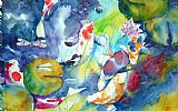 Andre Mehu Dragonflies and koi fishes painting