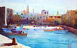 Andre Mehu Fishingboats in the harbor of Monopoli painting