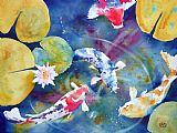 Andre Mehu Koi and waterlily flower painting