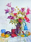 Andre Mehu Lilies and piggy bank painting