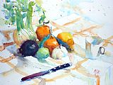 Andre Mehu Still life with fennel and clementines painting