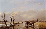 The Frozen Moat - Bedfield Prints - Figures on a Frozen Canal by Andreas Schelfhout