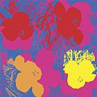 Andy Warhol Flowers 1970 Red Yellow Orange on Blue