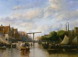 Antonie Waldorp A Busy Canal in a Dutch Town