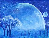 Moore Paintings - Blue Night Moon by Ashleigh Dyan Moore