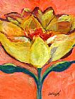 Ashleigh Dyan Moore One Yellow Flower and Pinky Peach Behind painting