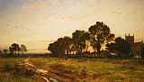 Newburyport Meadows Prints - The Close of Day Worvestershire Meadows by Benjamin Williams Leader