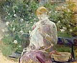 Berthe Morisot Pasie sewing in Bougivals Garden