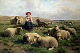 C Leemputten and T Gerard Shepherdess with Sheep in a Landscape