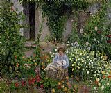 Camille Pissarro Prints - Mother and Child in the Flowers by Camille Pissarro