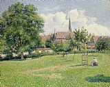 Camille Pissarro Prints - The House of the Deaf Woman and the Belfry at Eragny by Camille Pissarro