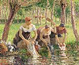 Camille Pissarro Prints - The Washerwomen by Camille Pissarro