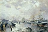 Sailing Boat Prints - Sailing Ships in the Port of Hamburg by Carl Rodeck