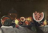 Wine Prints - Still Life With Watermelons And Carafe Of White Wine by Carlo Saraceni