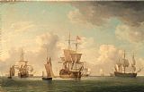 Sail Prints - English Ships Under Sail in a Very Light Breeze by Charles Brooking