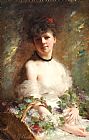 Basket Prints - Young Woman with Flower Basket by Charles Chaplin