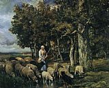 Charles Emile Jacque Shepherdess Watering Flock painting