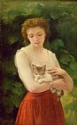 Charles Landelle Country Girl and her Kitten