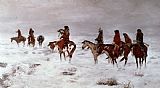 Charles Marion Russell 'Lost in a Snow Storm - We Are Friends' painting