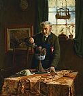 Oil Paintings - Filling The Lamp Oil by Charles Spencelayh