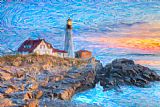 Clarence Holmes Portland Head Light at Sunrise Impasto I