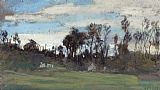 Newburyport Meadows Prints - The Meadow lined with trees by Claude Monet